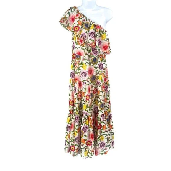 NEW Borgo De Nor Petra One Shoulder Ruffle Midi Dress Tiered Floral Print - Picture 4 of 16